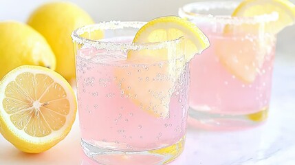 Refreshing Pink Lemonade with Lemon Garnish and Salt Rim