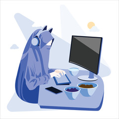 Hijab muslim girl office worker with laptop vector illustration VI