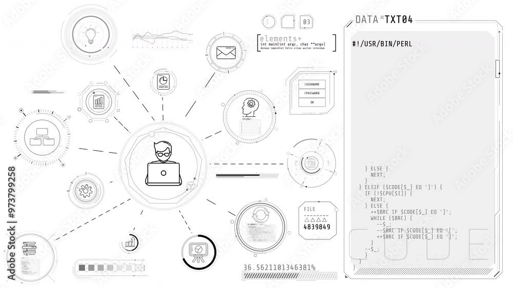 Poster monochrome infographics on the theme of it professional and programming.