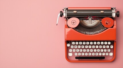 Red Vintage Typewriter on Pink Background