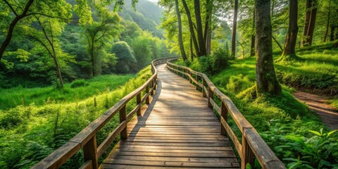 Obraz premium Wooden path winding through lush greenery in Camnago, Italy, wood, path, nature, Italy, Camnago, outdoors, walking