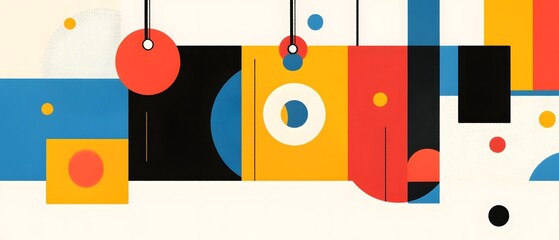 Colorful abstract geometric design featuring circles, squares, and vibrant hues. Perfect for modern art projects and backgrounds.