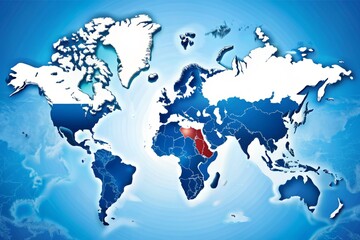 Naklejka premium A high-contrast illustration of the world map with Norway prominently highlighted in bold blue, surrounded by subtle
