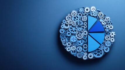 A pie chart formed by interlocking gears, each representing a different asset class, being rebalanced