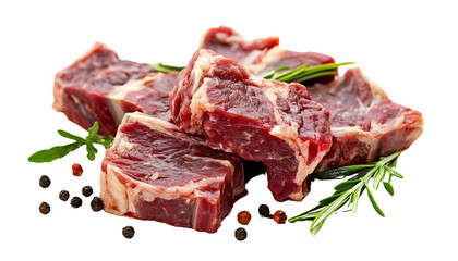 Fototapeta premium Slices of Raw Marbled Beef Isolated on White Background