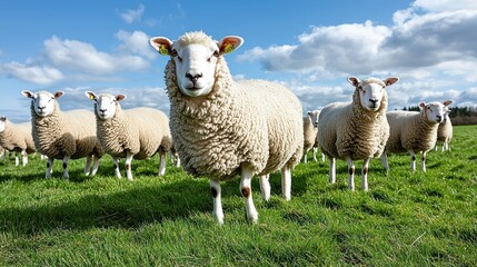 Obraz premium Sheep Flock Meadow Green Grass Farm Animals Rural Scene