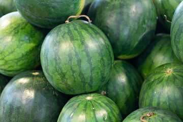 Fresh Watermelons in a Market