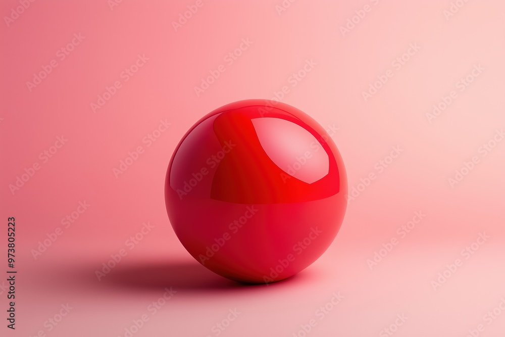 Poster red sphere casting shadow on pink background minimal concept