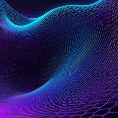 Blue and purple gradient background Futuristic hexagon particles form wave arrangement, sound flows. Abstract sci-fi user interface concept
