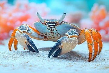 A close-up of a sea creature against a soft pastel background, highlighting its intricate details and natural beauty. The gentle colors enhance the peaceful and serene marine environment.