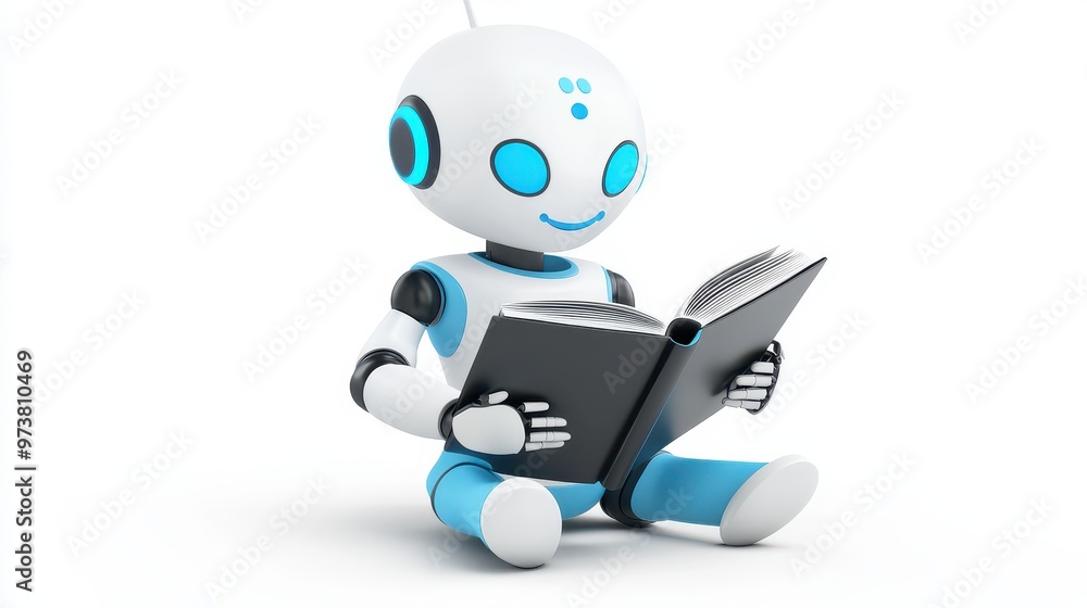 Aufkleber robot reading a book artificial intelligence learning technology future