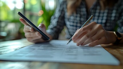 Close-up of a smartphone screen displaying a mortgage comparison app, with various loan rates, refinancing options, and a calculator, held by a hand with a sleek, minimal background