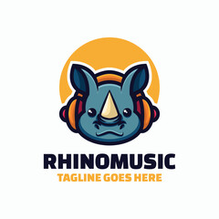 Vector Logo Illustration Rhino Mascot Cartoon Style