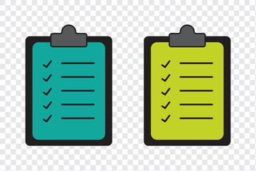 Checklist icon set. Containing clipboard with checkmark, document, checkbox on paper icon vector illustration.