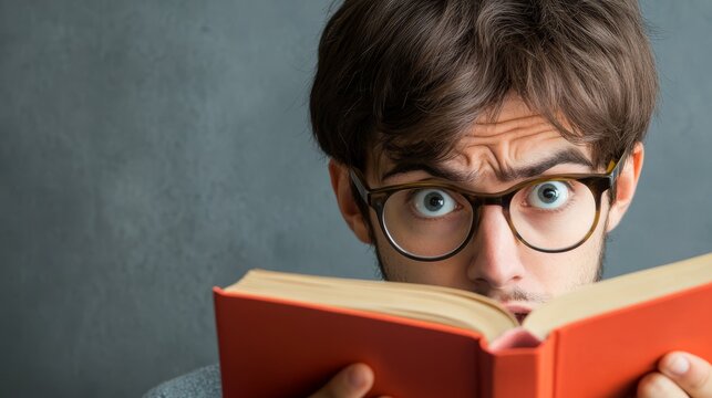 Person reading a self-help book on debt management, a hopeful yet stressed expression on their face