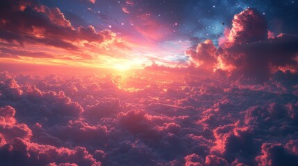 Dramatic Sunset Clouds over Starlink Satellite Constellations in the Vast Cosmic Sky