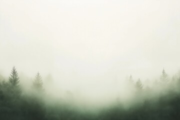 Fototapeta premium Dense fog covering the dark green forest
