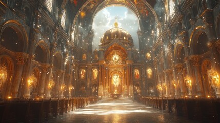 Obraz premium Majestic interior of a grand cathedral with light and decor.