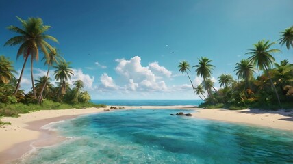 Tropical Island landscape with palm trees and blue sea. generative ai