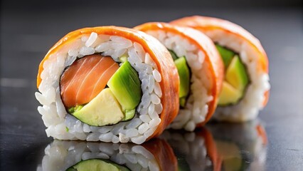 Sushi roll with fresh salmon, avocado, and rice, sushi, salmon, seafood, Japanese cuisine, fresh, raw, healthy, tasty