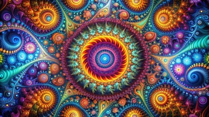 Abstract fractal background with vibrant colors and intricate geometric shapes, fractal, abstract, background, colorful, design