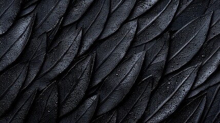 Obraz premium Dark Black Wet Leaves Abstract Pattern Texture Background