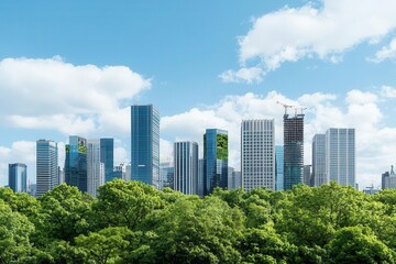 Obraz premium Modern city skyline with eco-conscious developments, showcasing sustainable growth in the construction industry