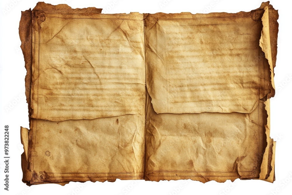 Wall mural old paper manuscript isolated on white background. ancient page with space for writing , ai