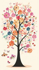 Fototapeta premium Floral tree beautiful with butterfly 