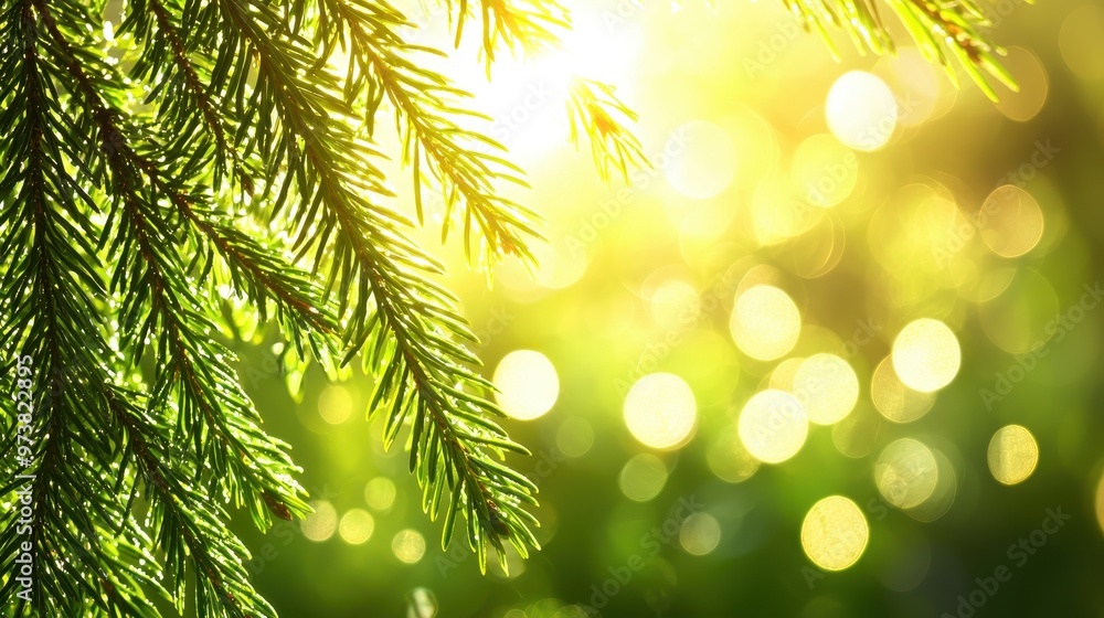 Poster sunlight through pine needles with bokeh background