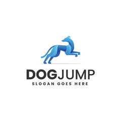 Vector Logo Illustration Dog Jump Gradient Colorful Style