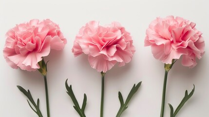 Pink carnations on white background 