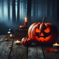 halloween background with pumpkin and candles
