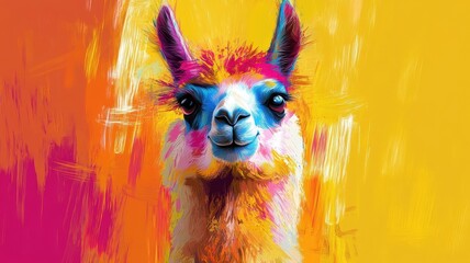 Alpaca illustrated in Abstract Expressionism style, using bold, dynamic strokes and vivid colors to express its playful and unique nature.