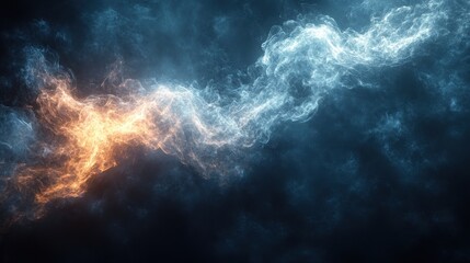 Abstract depiction of swirling smoke in contrasting colors.