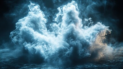 Ethereal cloud formation with swirling mist and soft lighting.