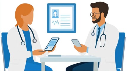 Fototapeta premium Doctor Nurse Meeting Discussing Patient Chart on Tablet