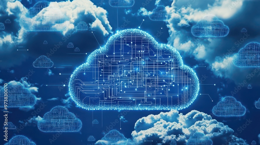 Poster cloud computing network digital technology concept
