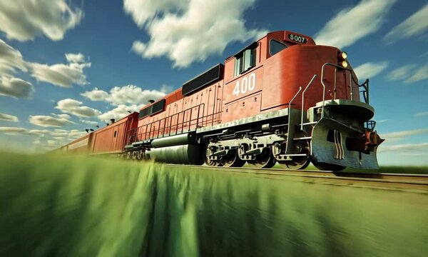 train moving on endless grass field plain 4k looping virtual overlay video animation