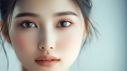 Fototapeta premium Asian beauty portrait with flawless skin, showcasing natural beauty