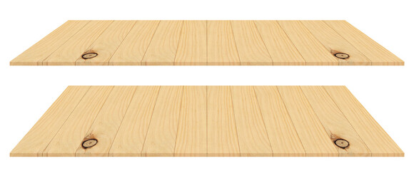 Wooden planks or wooden floor or wall or tabletop isolated on white background for shelves to display products