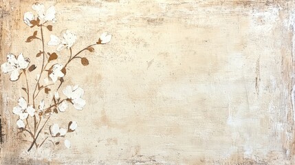 Beige Textured Background with White Floral Design