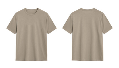 Front and back view of plain beige t shirt mockup, isolated on white background for design presentations