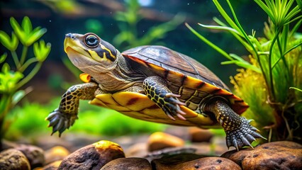 Obraz premium Get ready to own a piece of the tropical wilderness with our Exotic fly river turtle, a unique