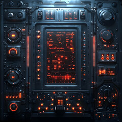Futuristic Control Panel with Glowing Red Lights 3D Illustration
