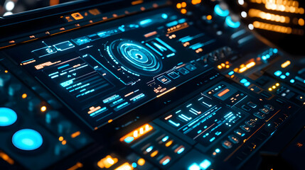 Obraz premium Futuristic Interface 3D Illustration with Blue and Orange Lights