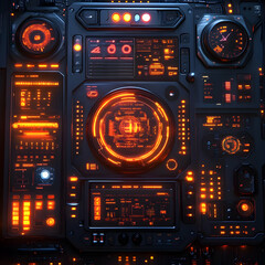 Obraz premium Futuristic Technology Interface with Glowing Orange Lights - 3D Illustration