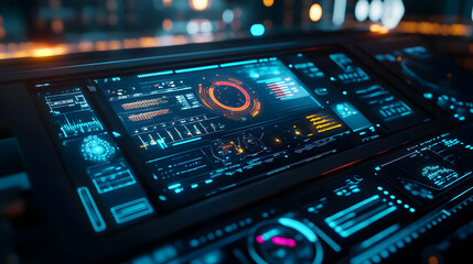 Obraz premium Futuristic Technology Interface with Blue and Orange Lights 3d Illustration