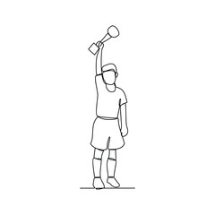 One continuous line drawing of the people hold the cup after winning competition vector illustration. Sport themes design in simple continuous line vector concept. Good asset for education purpose.