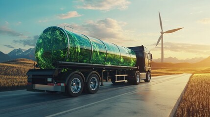 Eco-friendly fuel truck transporting alternative fuels, emphasizing sustainability
